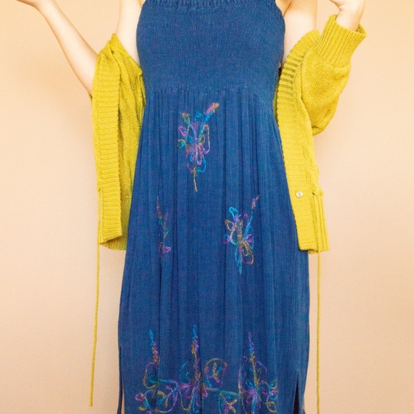 90s Rainbow Embroidered Smocked Summer Babydoll Dress - Picture 9 of 16